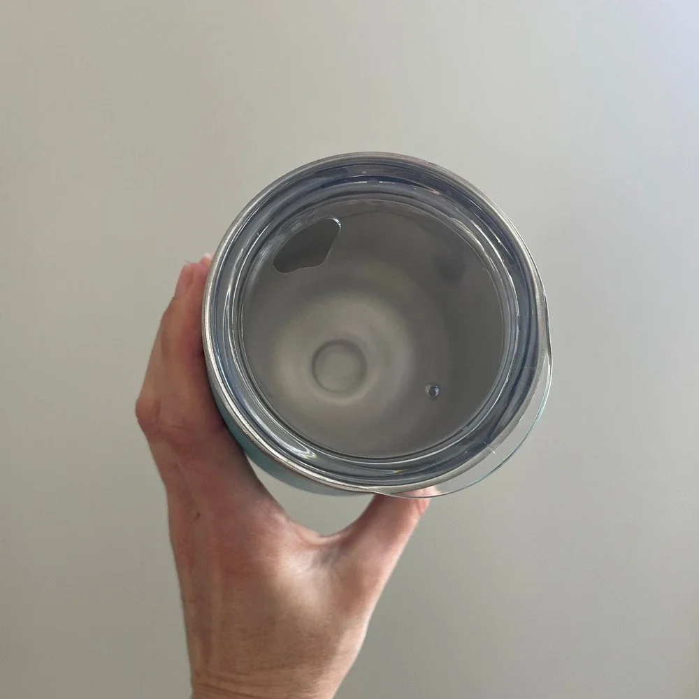 Teal Blue Insulated Stainless Steel Wine Tumbler Clear‎ Lid 12oz Coastal Vacay